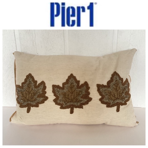 Pier 1 Knife Edge Fall Leaves Beaded Pillow - Picture 1 of 16